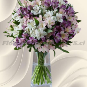 Florero en mix colores pasteles en 30 varas de astromelias y lindo lazo