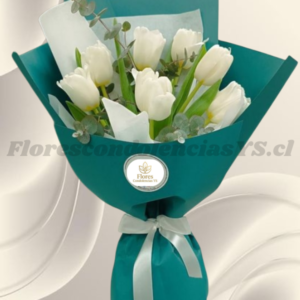Ramo de tulipanes, 7 varas, follaje y delicado envoltorio