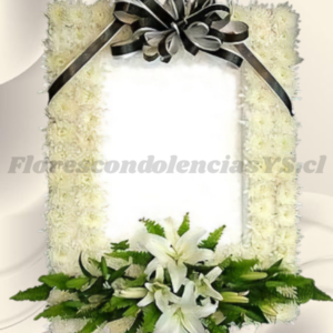 Ofrenda para condolencias en marco maule y topiario en lilium 60x50cm
