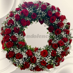 Corona consuelo tamaño grande en 50 rosas importadas e follaje