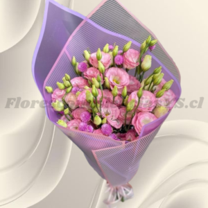 Ramo de 20 lisianthus en linda envoltura de papel coreano y lindo lazo