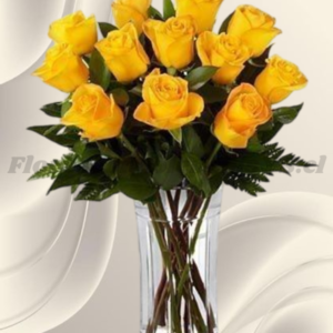 Florero samaritano en 12 rosas importadas y follaje